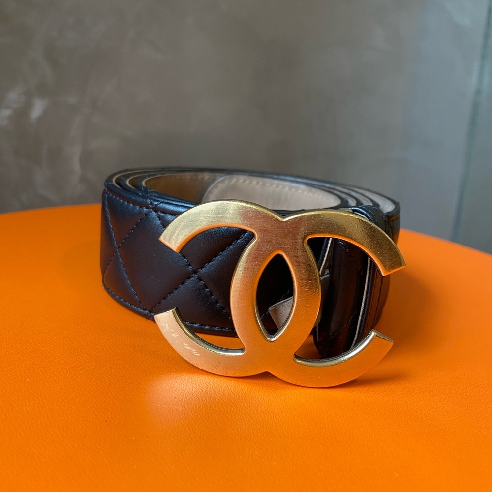 Chanel Black Leather Belt with Gold CC Buckle
